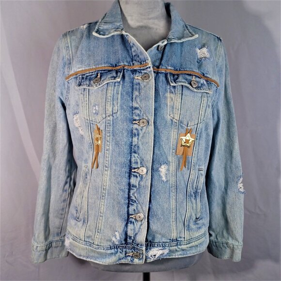 Embellished Denim Jacket Upcycled Jean Jacket Cowgirl Trucker - Picture 2 of 7